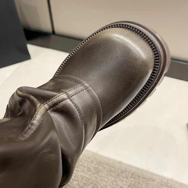 Bottes Mi-Mollet Plateforme Femme - Marron - Image 6