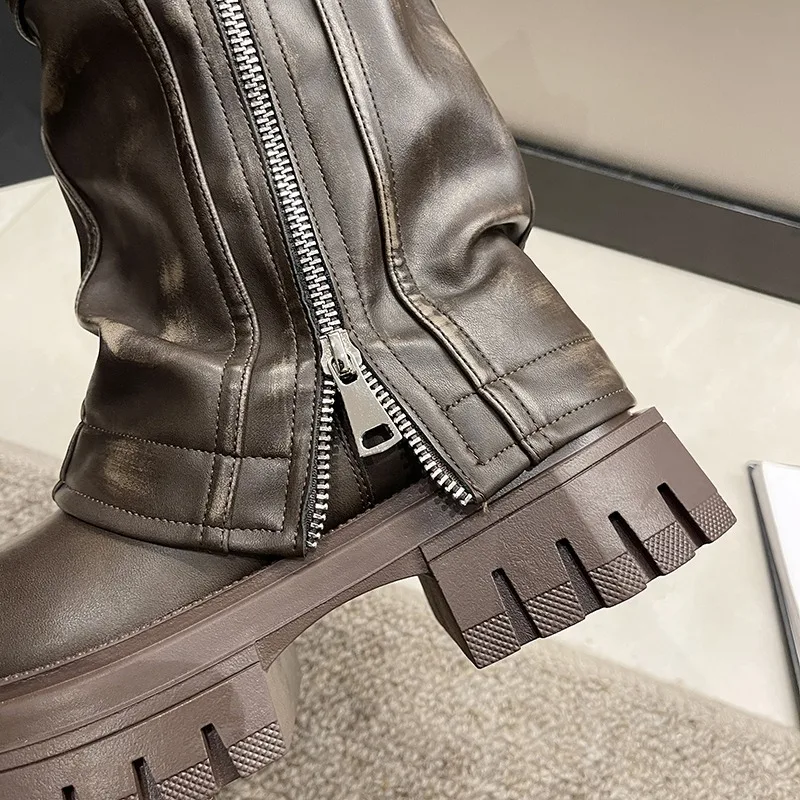 Bottes Mi-Mollet Plateforme Femme - Marron - Image 7