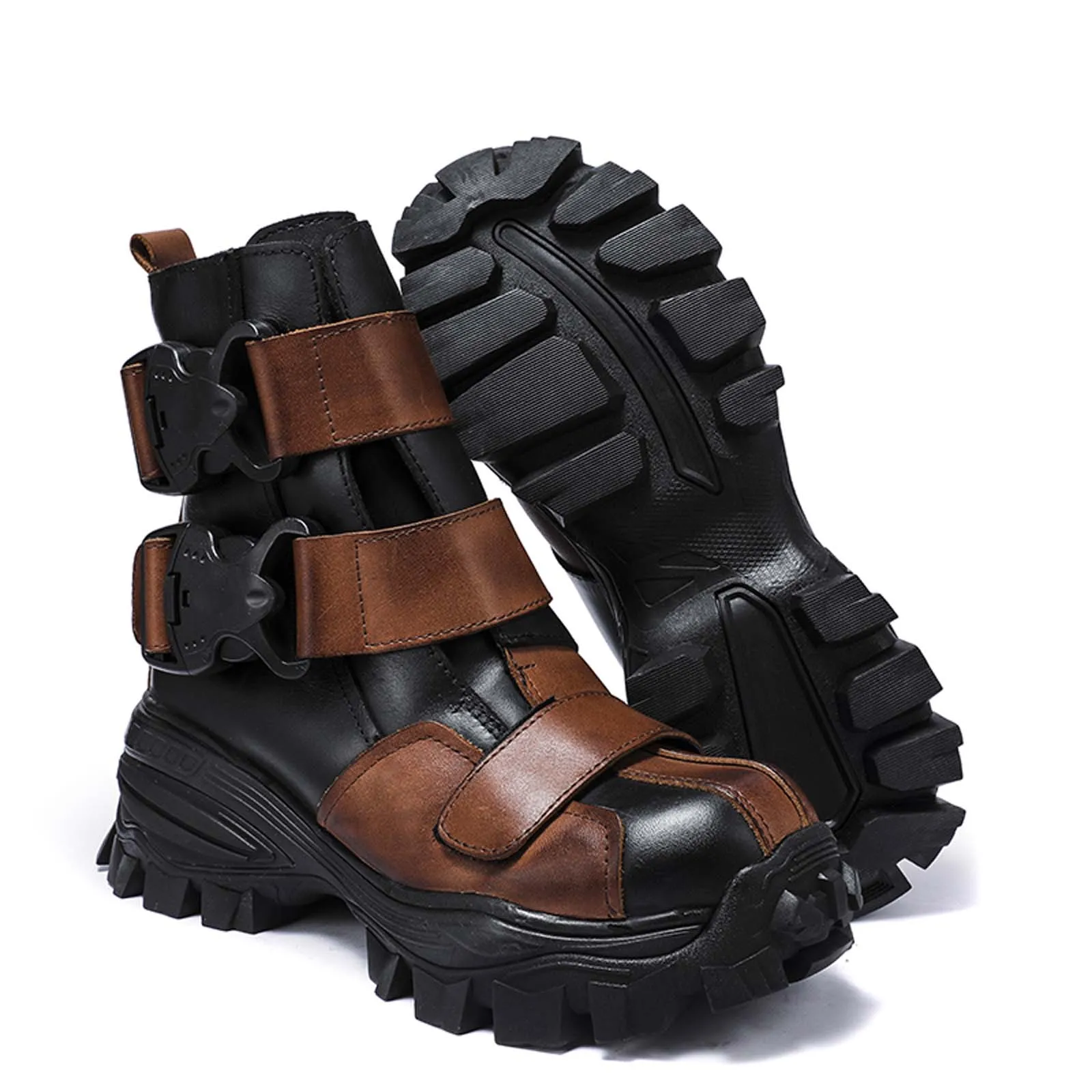 Bottes Motardes Cuir Véritable Punk - Image 2