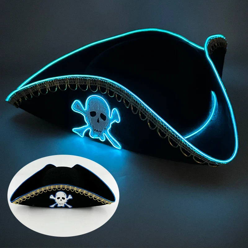 Chapeau de Pirate Lumineux LED "Tête de Mort Bleue"