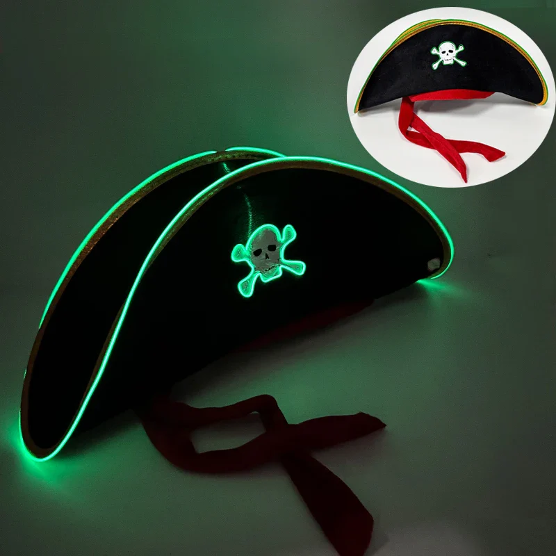 Chapeau de Pirate Lumineux LED "Visière Verte Nuit"