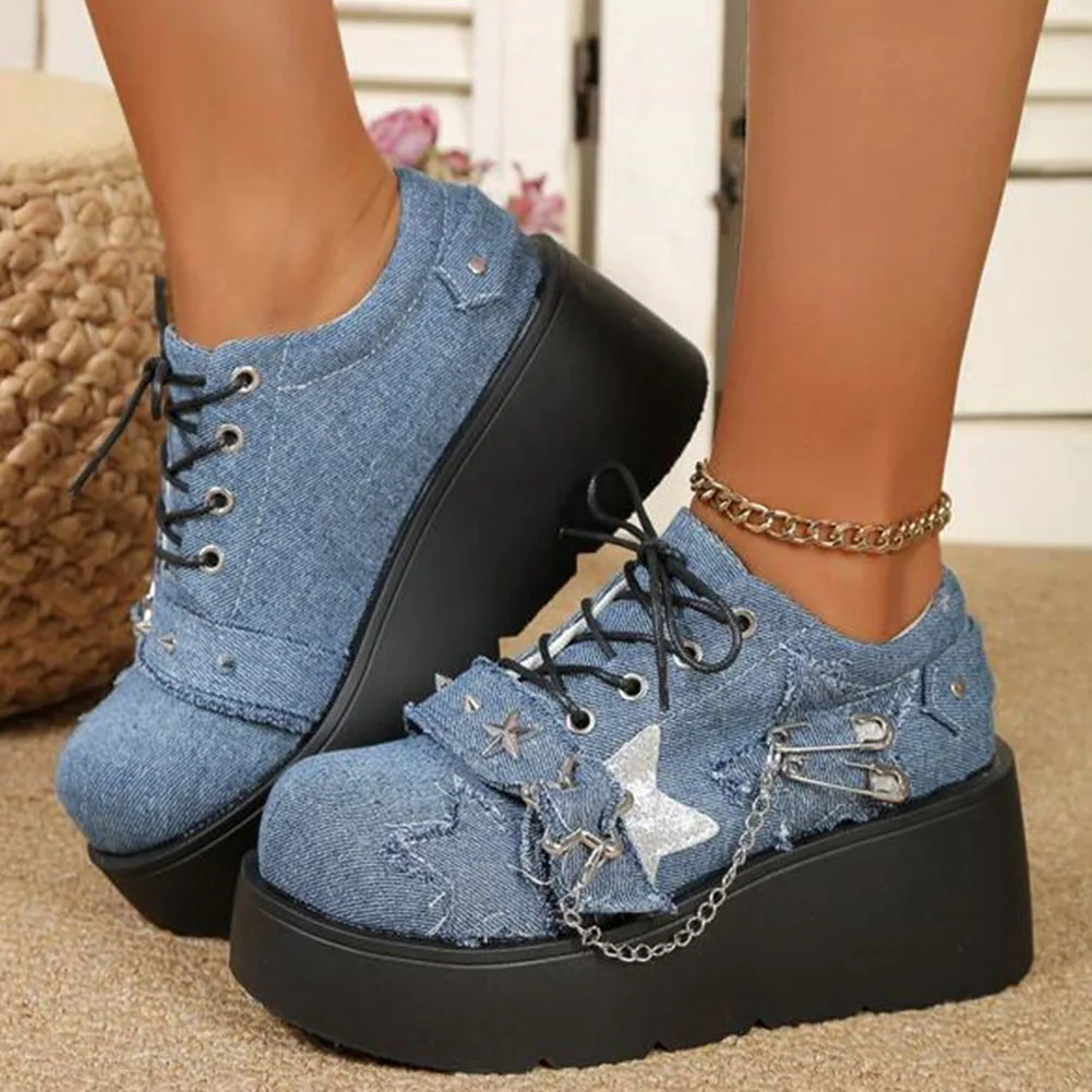 Chaussures Mary Jane Punk à Talons Bleues - Image 4
