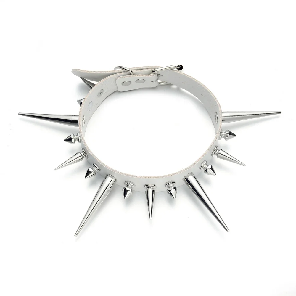 Collier Choker Punk Blanc à Piques