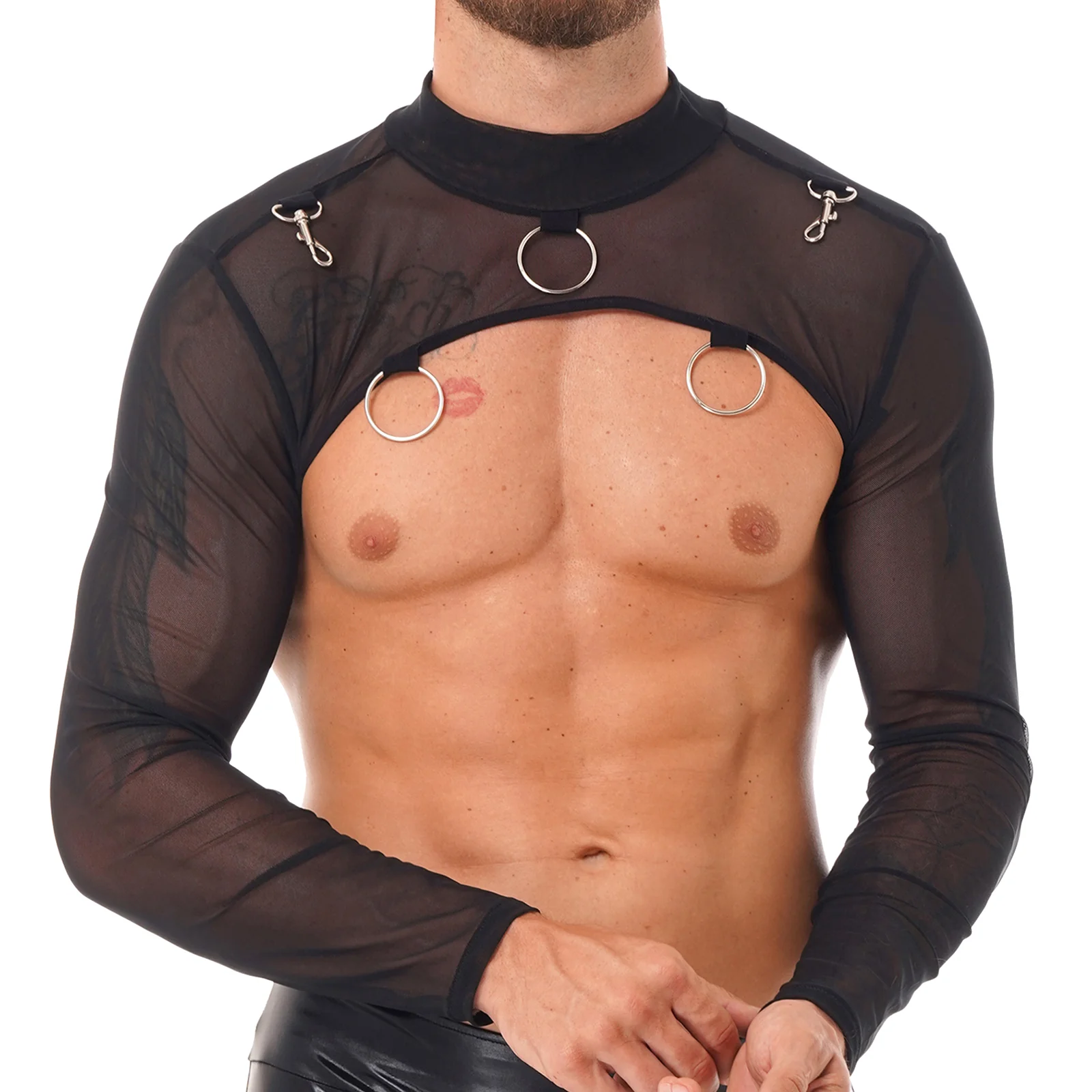 Crop Top Techno Harnais Transparent à Anneaux