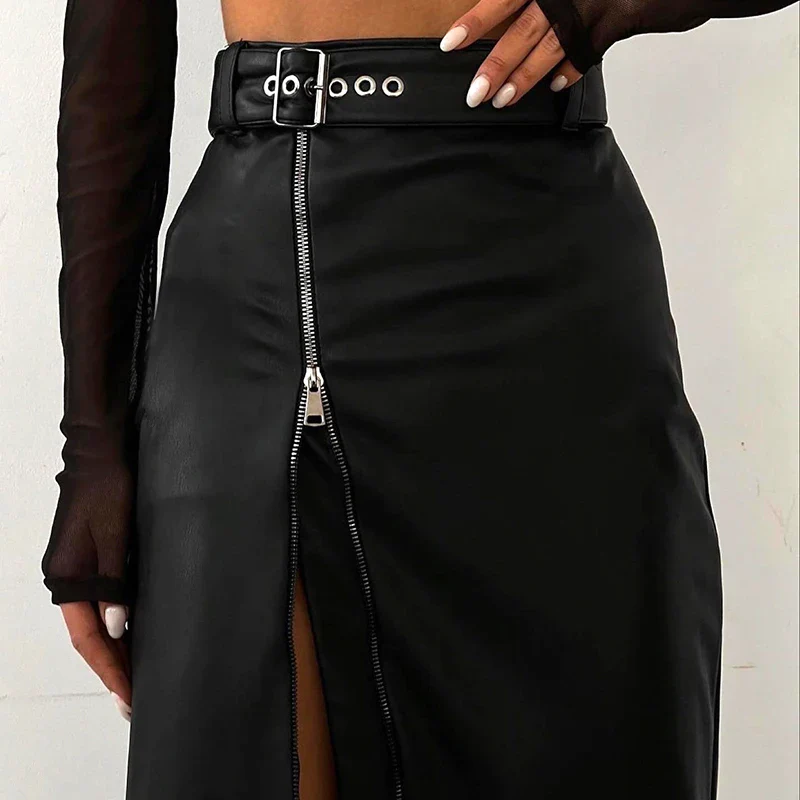 Jupe Simili-Cuir Fendue - Image 2