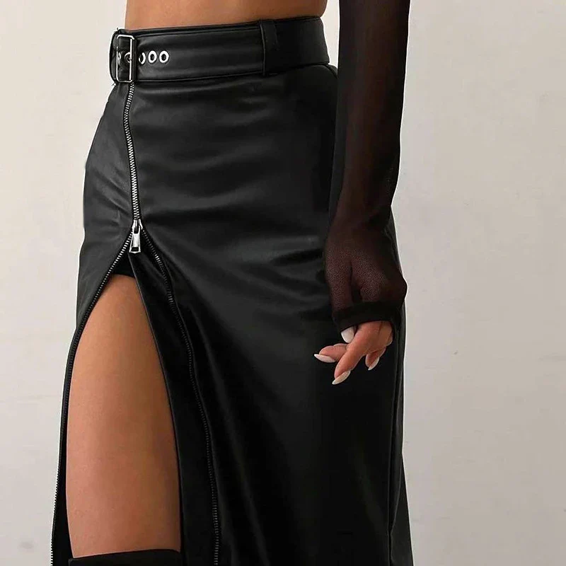 Jupe Simili-Cuir Fendue - Image 4