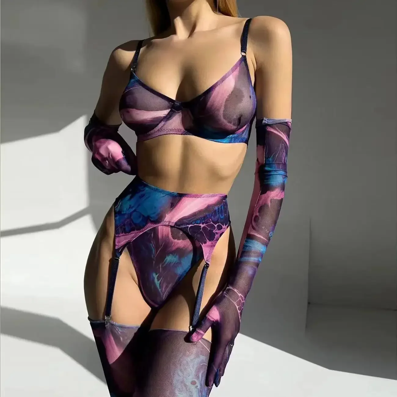 Lingerie Léopard Violet Transparente