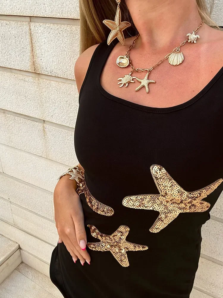 Robe Courte Dos Nu à Paillettes & Ourlet Ondulé - Image 4