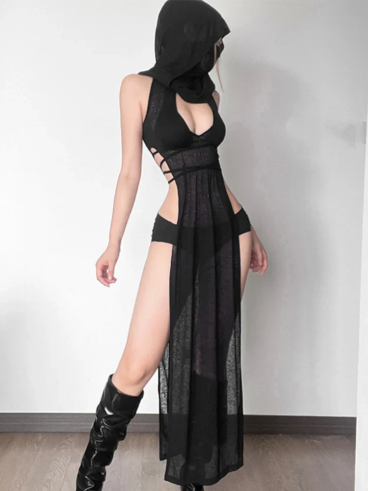 Robe Festival Longue à Capuche et Découpe - Image 6