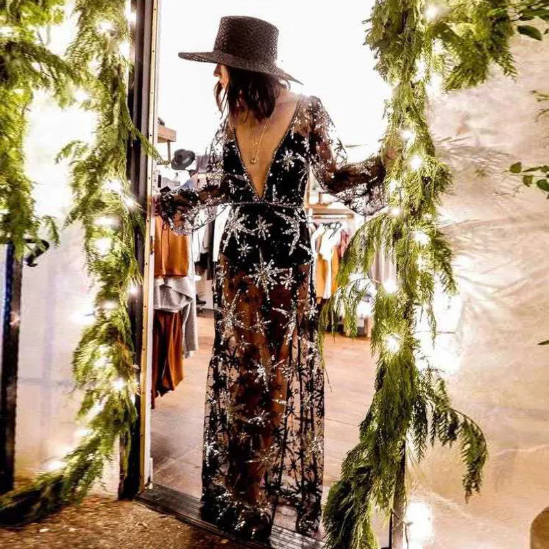 Robe Festival Maxi Noire Brodée - Image 3