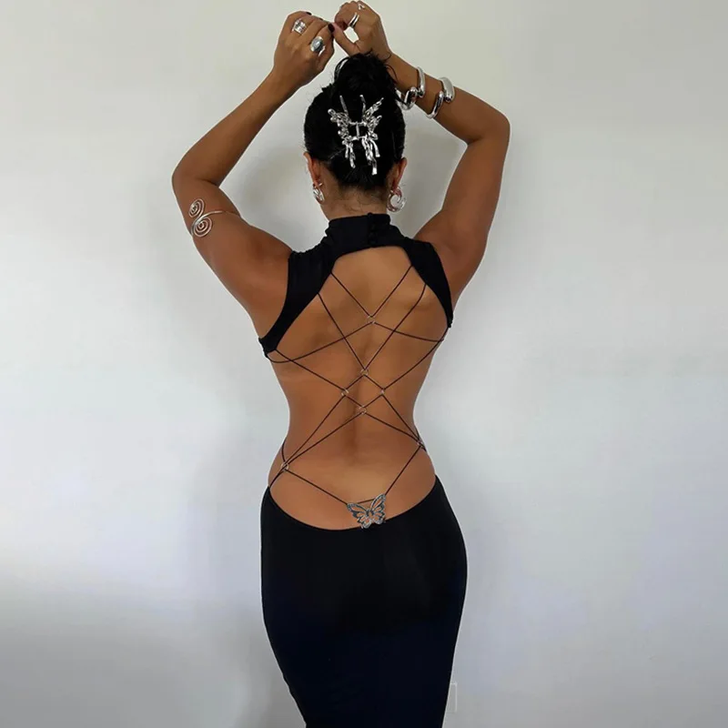 Robe Longue Dos Nu Détail Papillon
