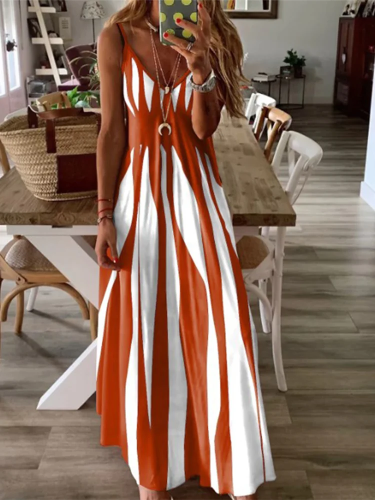Robe Longue Sans Manches à Rayures Géométriques - Image 2