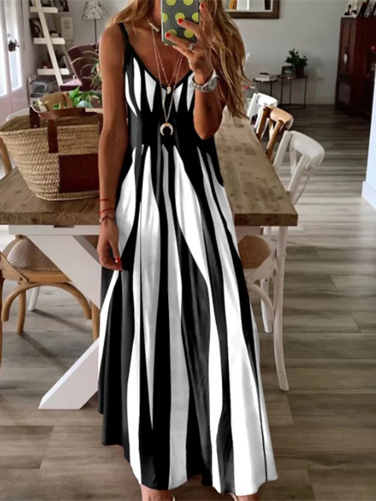 Robe Longue Sans Manches à Rayures Géométriques - Image 6