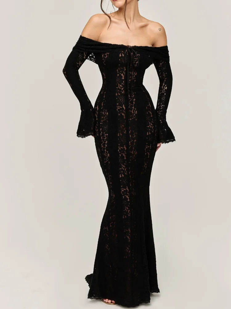 Robe Maxi en Dentelle Épaules Dénudées - Image 10